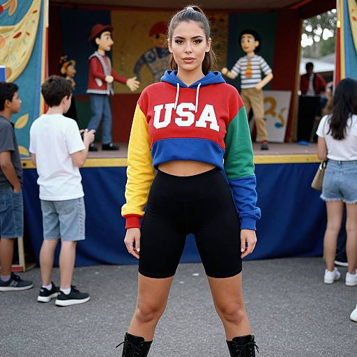 Sporty Woman at Vibrant Street Festival