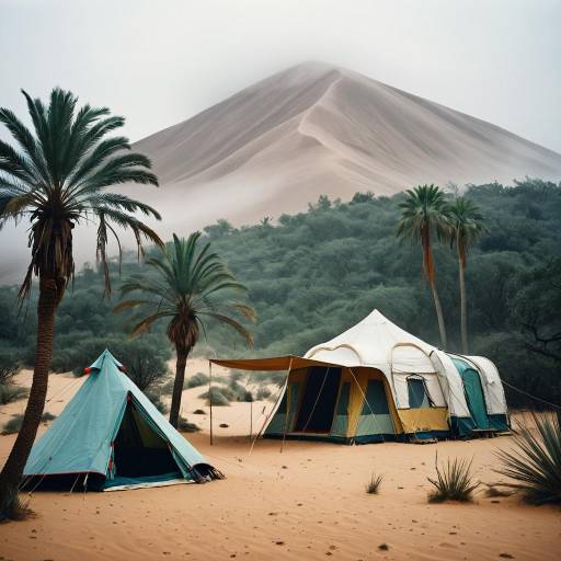 Camping Tents Near Sand Dune and Palm Trees