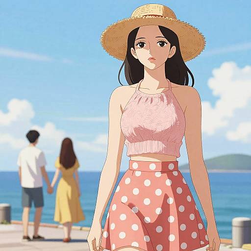 Stylish Woman on Pier in One Piece Style