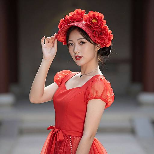 Woman in Red Flower Costume