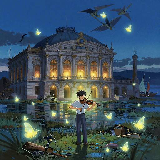 Gouache Violinist in Sunken Opera Marsh