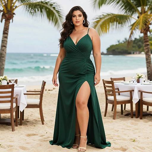 Elegant Plus-Size Woman on Tropical Beach