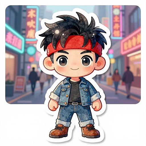 Watercolor Anime Boy Sticker in City