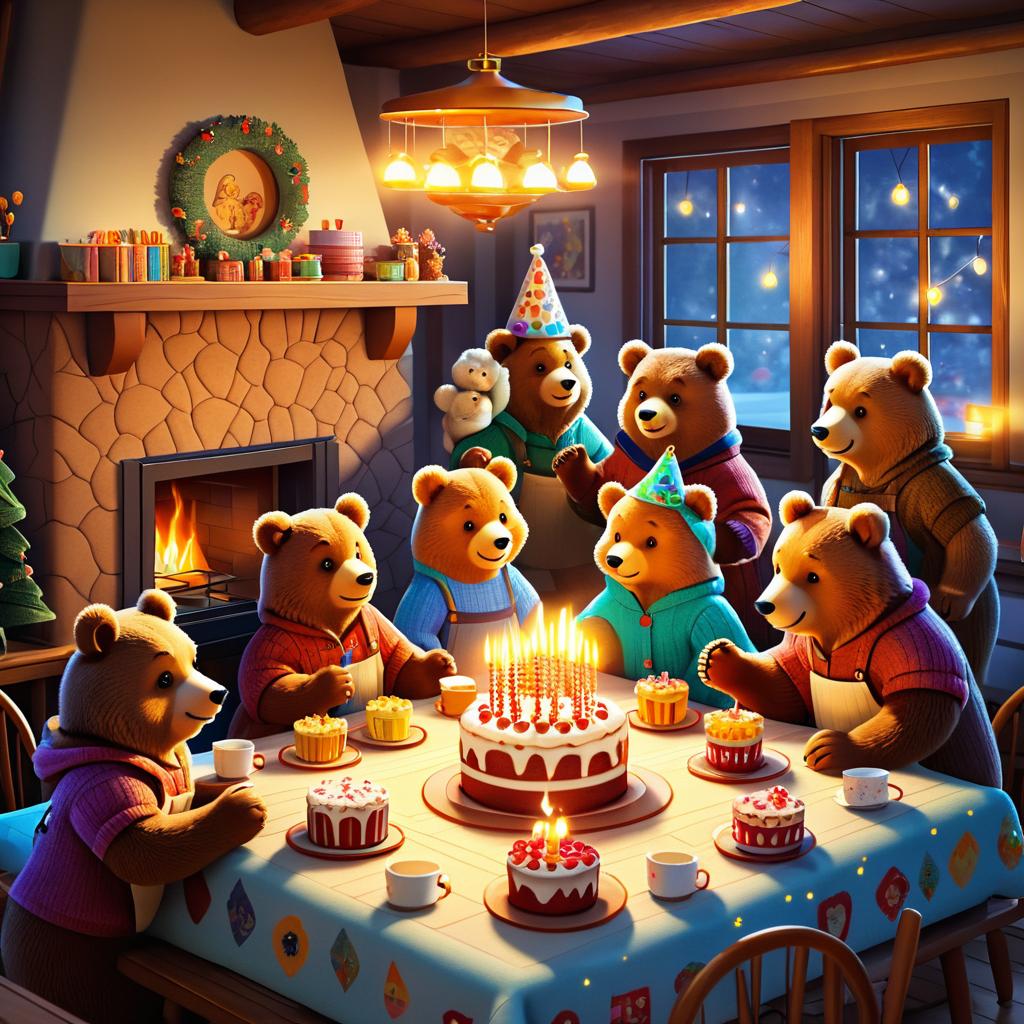 Cozy Bear Family Birthday Celebration Scene