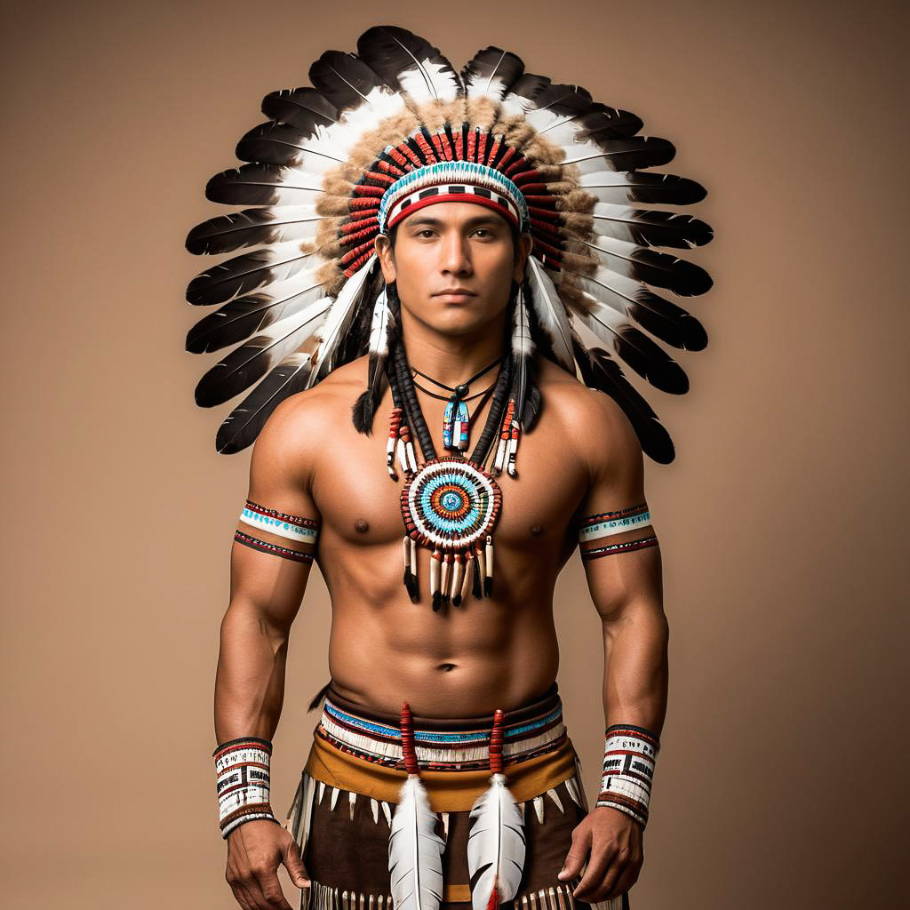 Portrait of Focused Indigenous Man in Regalia