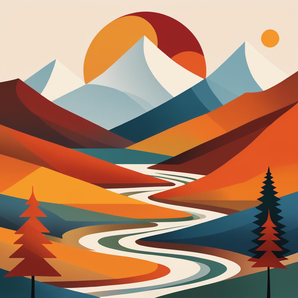 Retro Minimalist Mountain Sunset Print