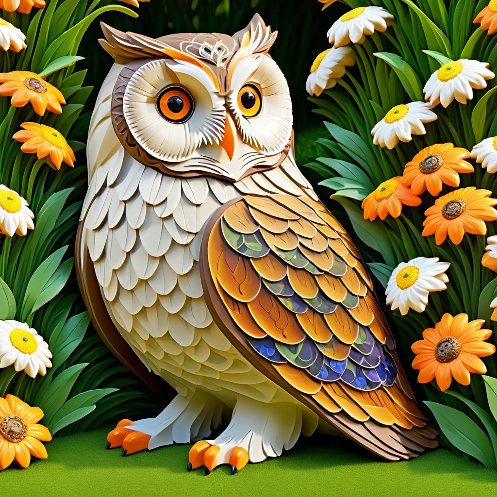 Wise Old Owl Among Spring Flowers