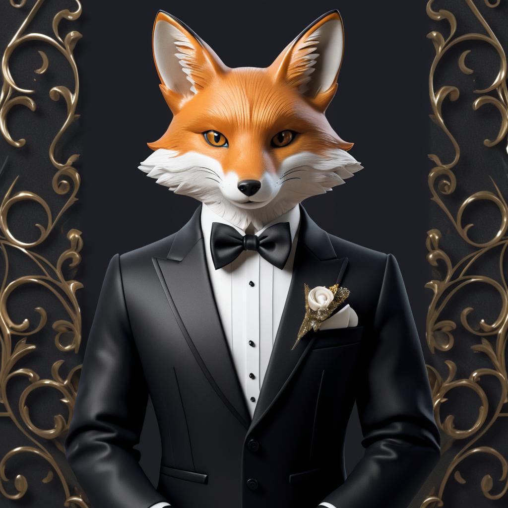 Elegant Anthropomorphic Fox in Tuxedo