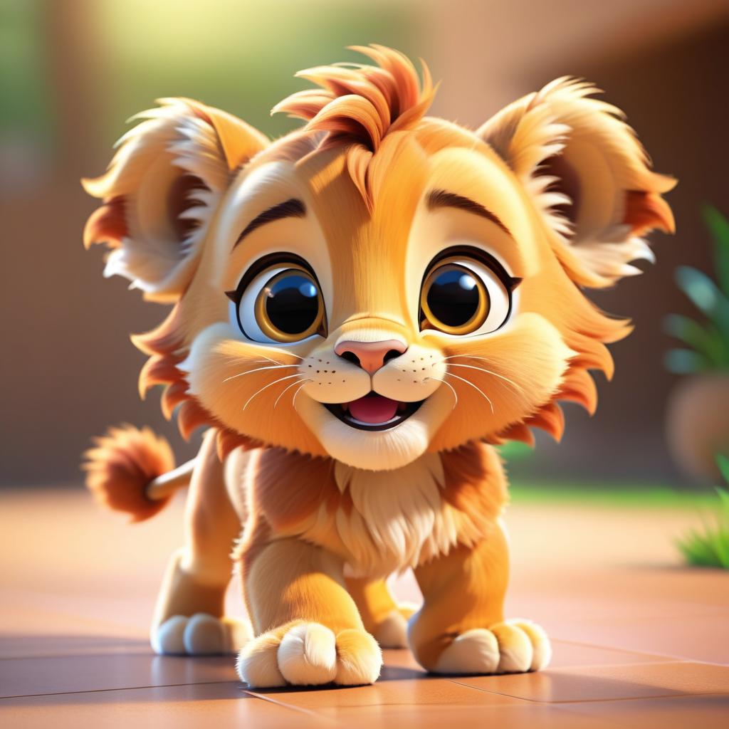 Adorable Pixar Style Baby Lion Illustration