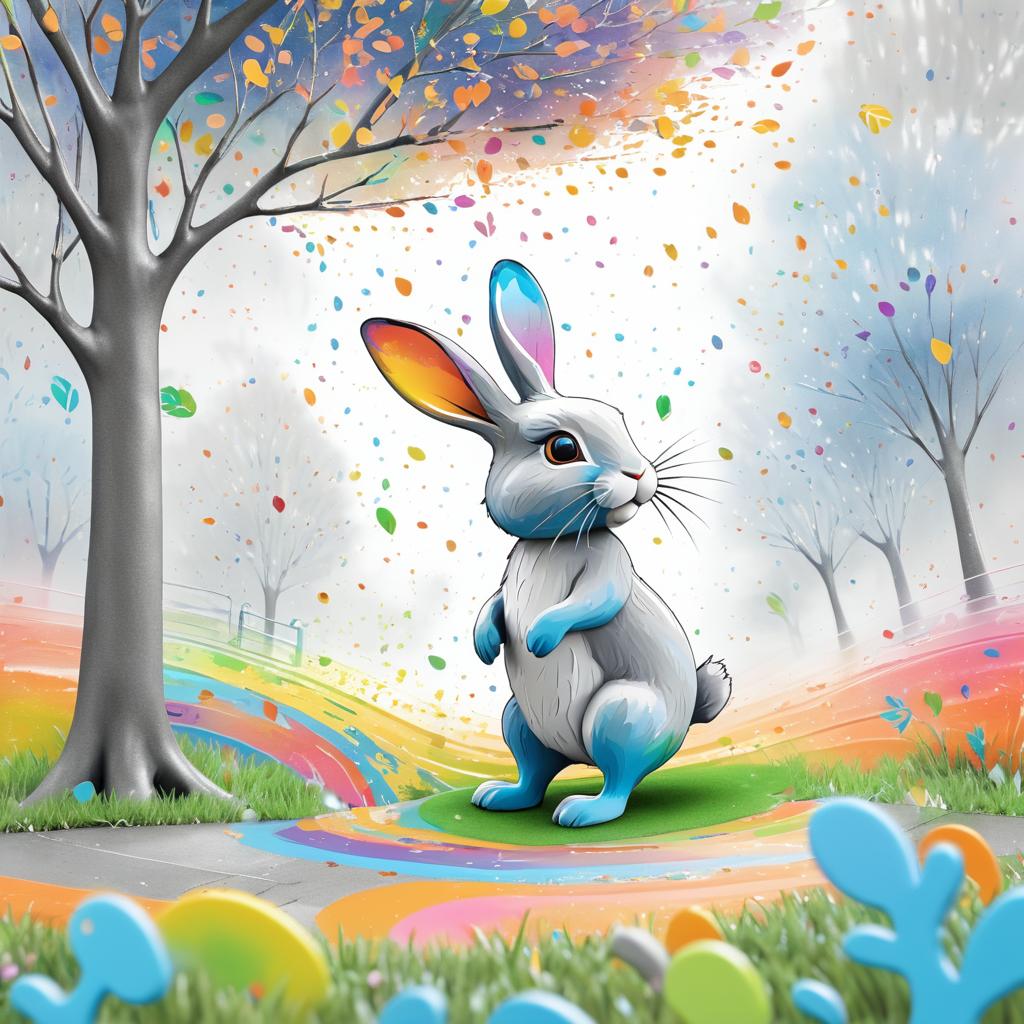 Charming Stop-Motion Rabbit Under Colorful Tree