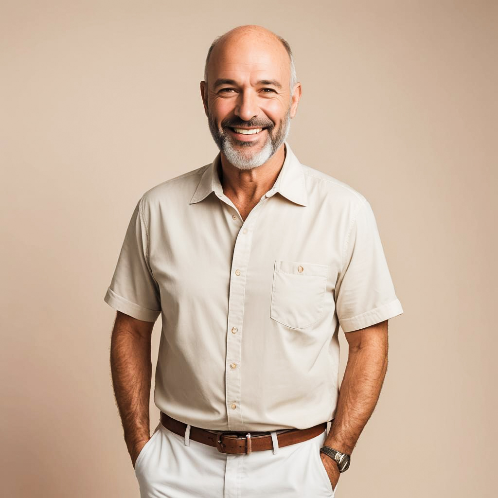 Joyful Retired Sailor in Summer Attire