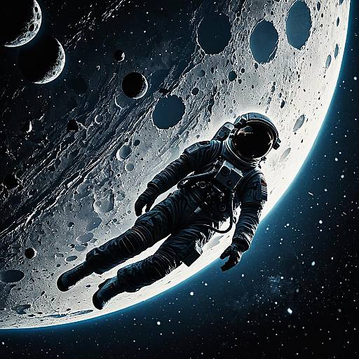 Astronaut Drifting Near Shattered Moon