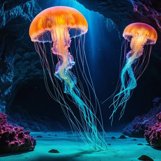 Glowing Jellyfish in Ocean Cave
