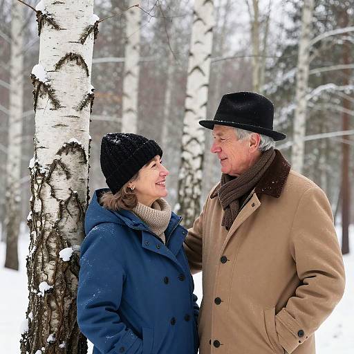 Elderly Couple in Winter Forest