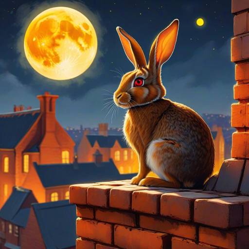 Whimsical Brown Rabbit Under Full Moon