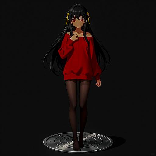 Anime Girl in Red Sweater Illustration