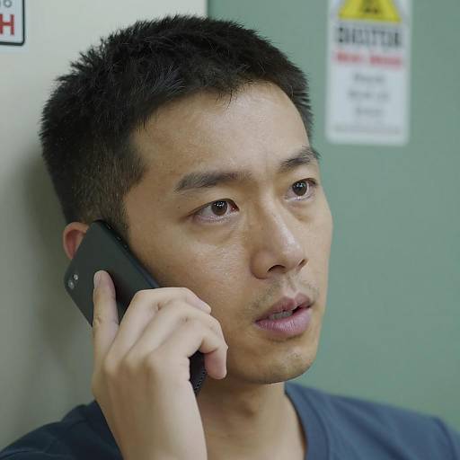 Serious Man on Phone Against Green Wall