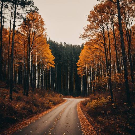 Winding Road Through Autumn Forest