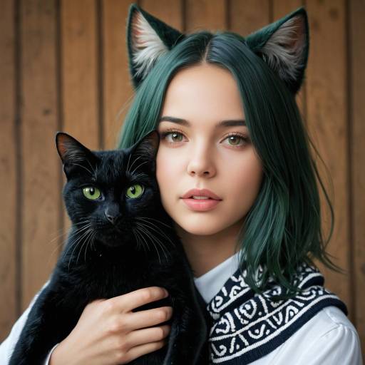 Enchanting Cat Girl Portrait with Green Eyes Enchanting Cat Girl Portrait with Green Eyes