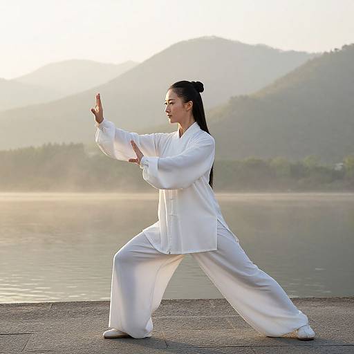 Graceful Tai Chi at Misty Sunrise