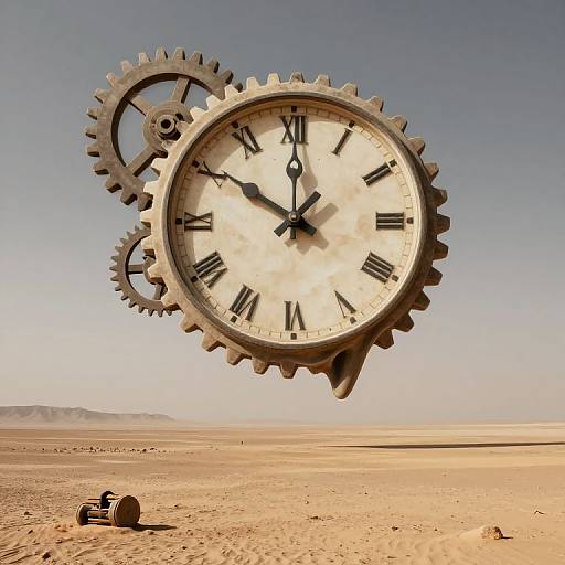 Surreal Melting Clock in Desert