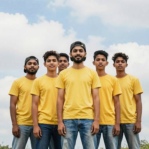 Young Men Outdoors in Denim and Caps