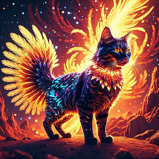 Radiant Phoenix-Cat Hybrid with Fiery Feathers