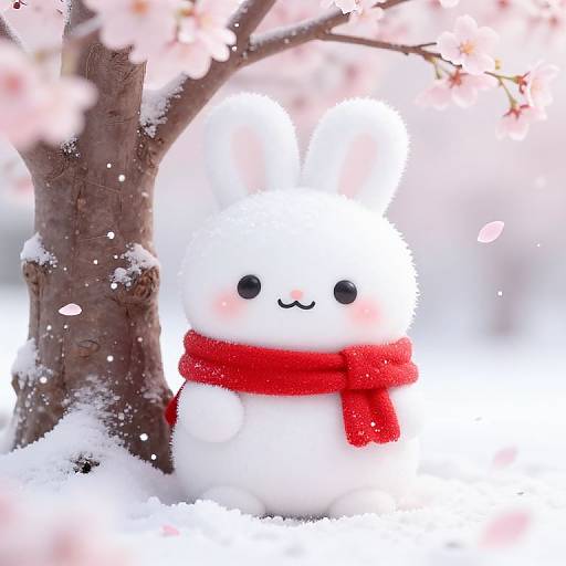 Kawaii Snow Bunny Under Cherry Blossoms