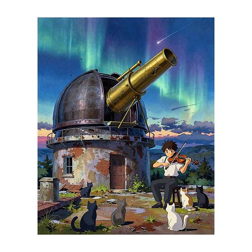 Gouache Violinist on Observatory Roof