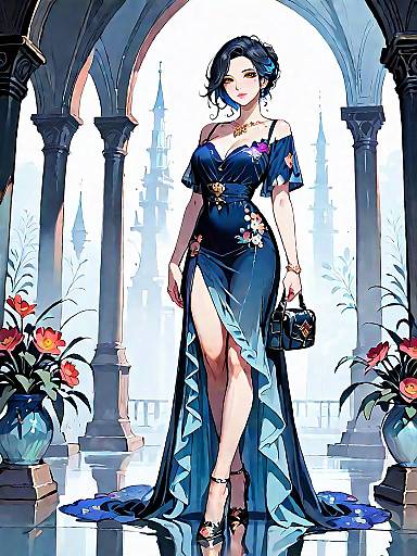 Elegant Woman in Dark Fantasy Dress