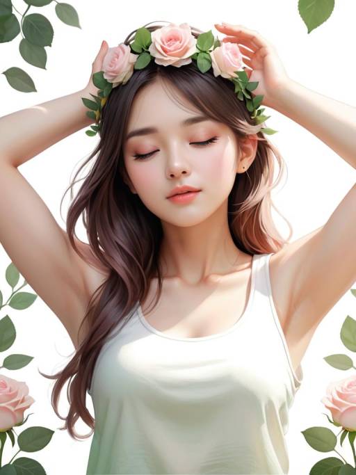 Serene Anime Portrait with Flower Crown
