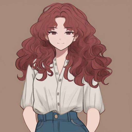 Serene Woman with Wavy Auburn Hair