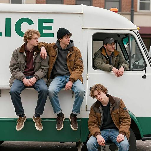 Vintage Ice Truck Young Men Candid Photo