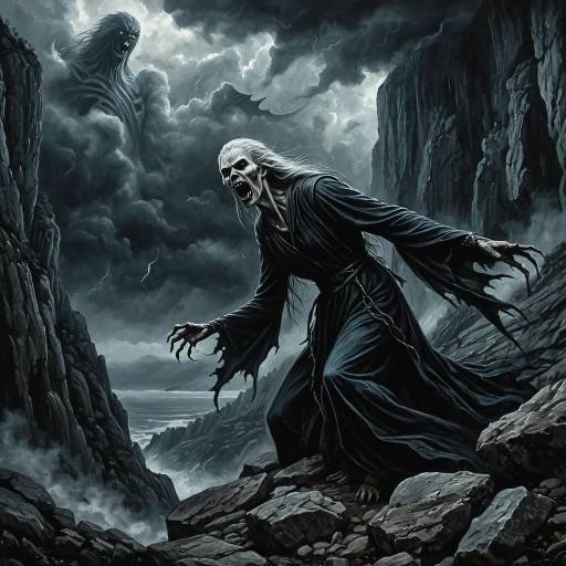 Dark Fantasy Banshee on Rocky Cliffside