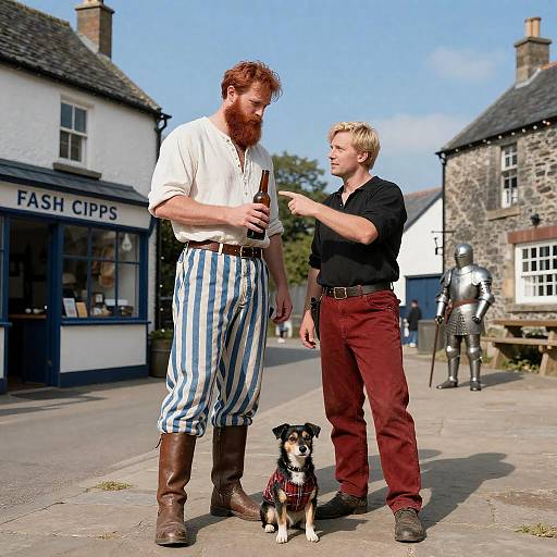 Village Scene with Two Unique Men