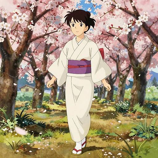 Village Maiden in Blossoming Plum Orchard