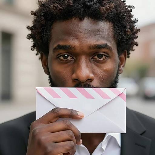 Man Holding Pink and White Envelope