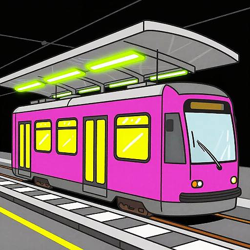 Vibrant Cartoon Urban Tram Station