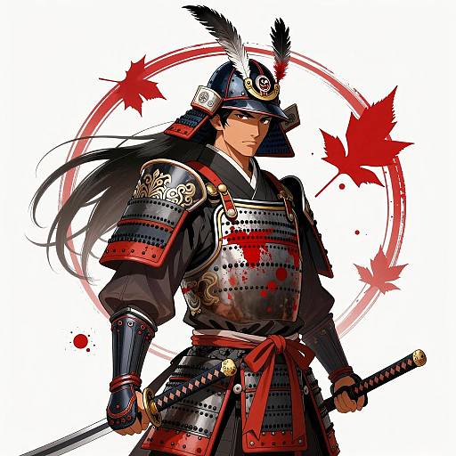 Dynamic Samurai in Detailed Armor Illustration