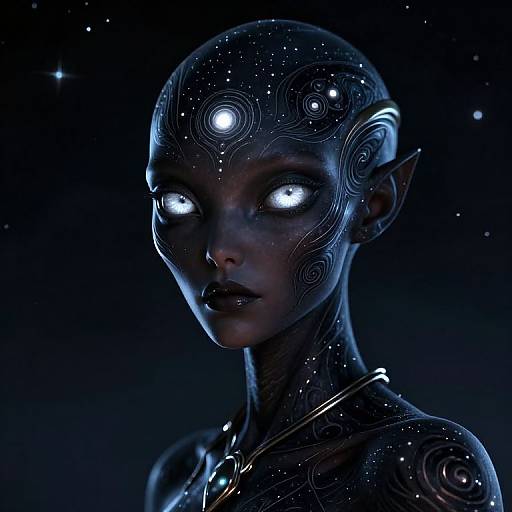 Hyperrealistic Alien Portrait with Luminescent Tattoos