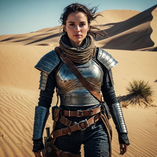 Female warrior in armor in desert