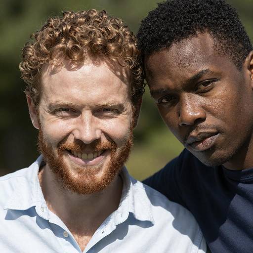 Close-up Portrait of Two Men Outdoors