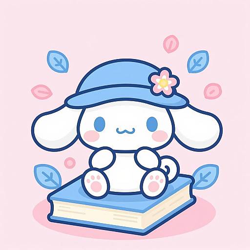 Adorable Cartoon Bunny on Colorful Books
