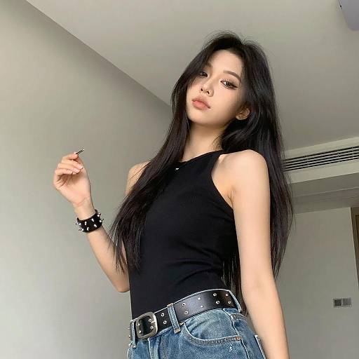 Portrait of Young Woman with Studded Accessories