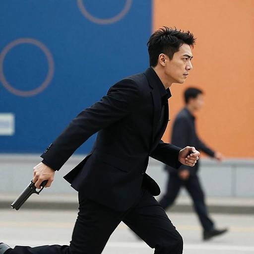 Dramatic Man in Suit with Gun