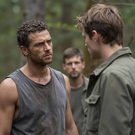 Tense Conversation Between Two Men in Forest