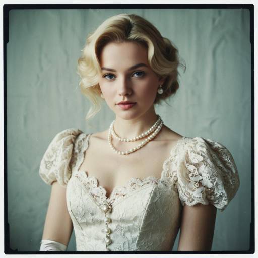 Elegant Blonde Aristocrat in Ivory Lace Dress