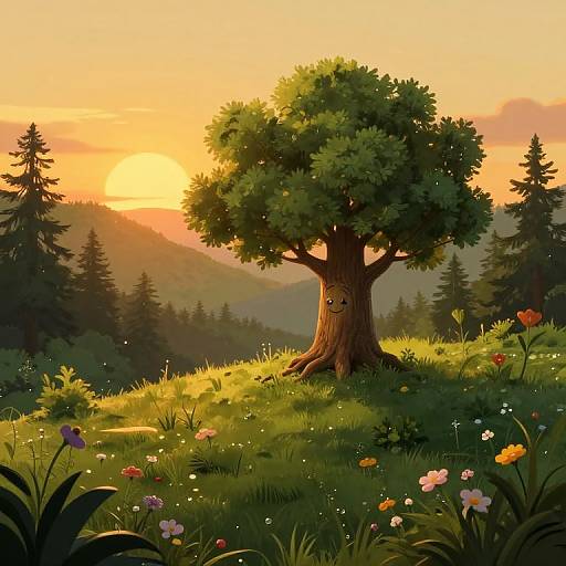 Whimsical Enchanted Sunset Forest