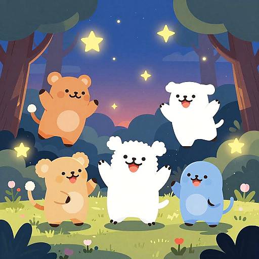 Playful Animals in Magical Forest