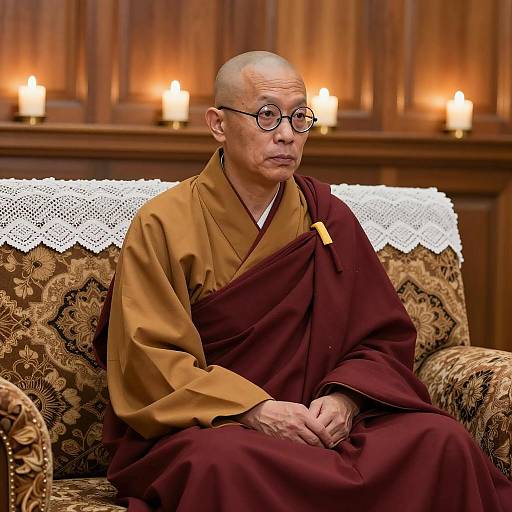 Elegant Monk in Maroon and Gold Robes